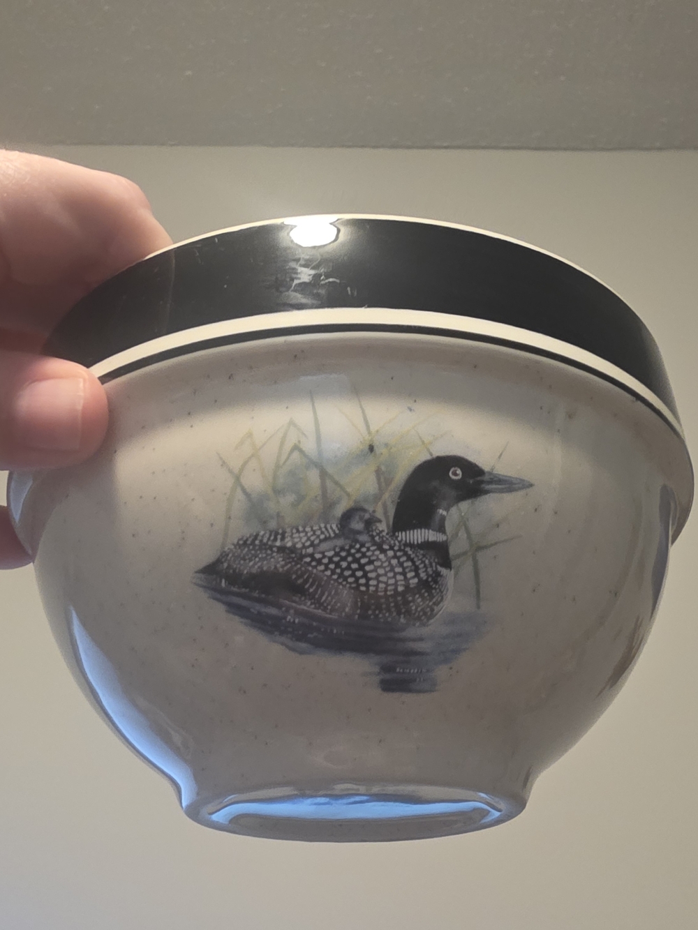 Black and White Folkcraft Stoneware Loon Lake Scotty Z Soup Cereal Bowl 6.25"